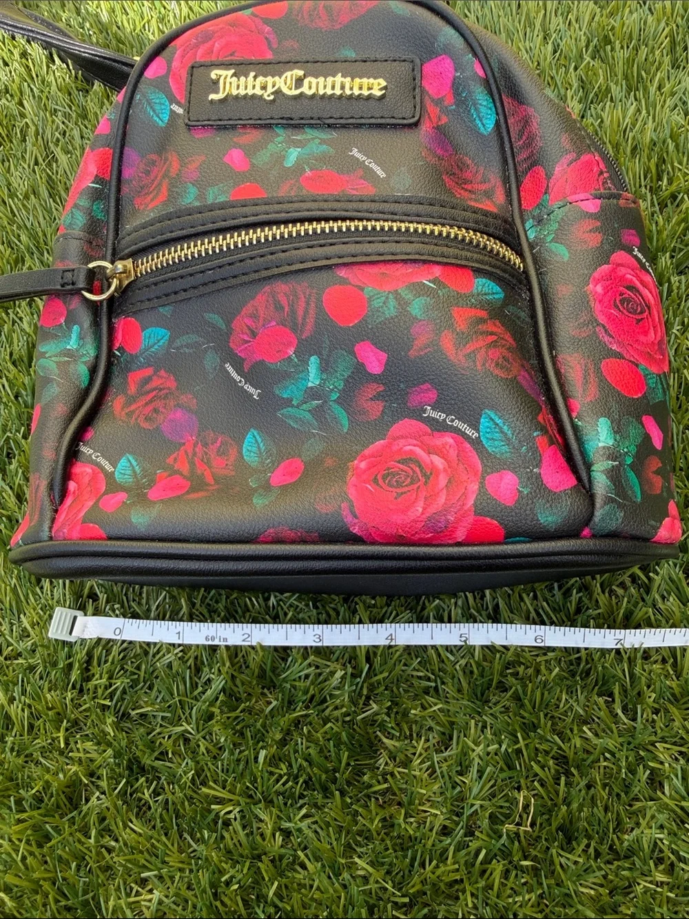 Juicy Couture Black Floral Rose Mini Backpack Y2K Pink Roses Bag Purse OSFA